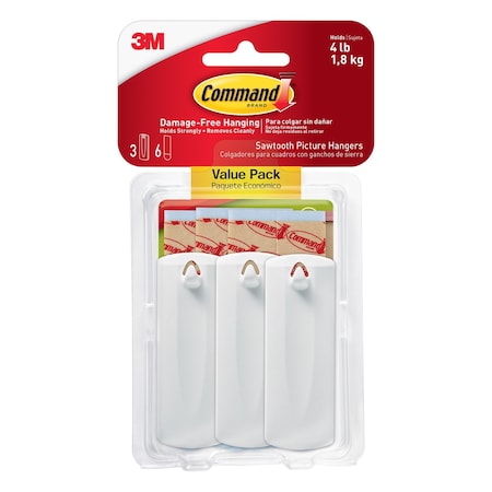Command 3M Command White Sawtooth Picture Hanger 4 lb 3 pk 17042-ES